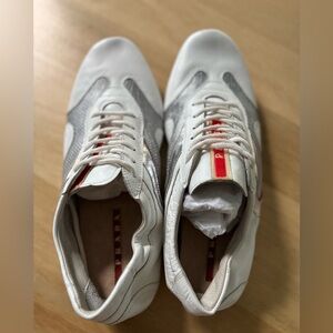 Prada White and Silver Sneakers- New